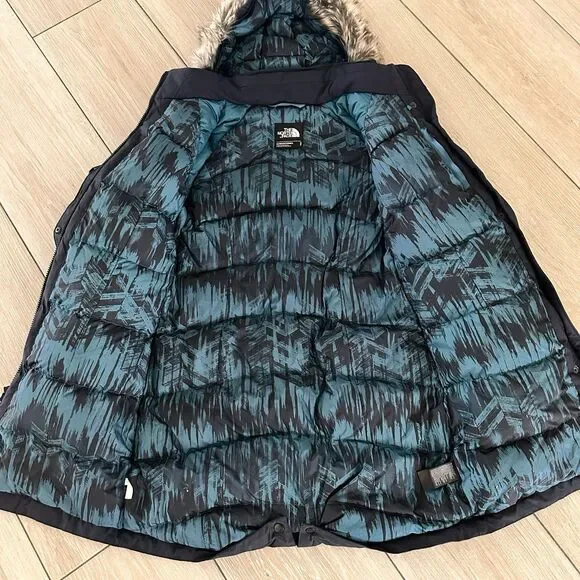 The North Face Long Hyvent Arctic Parka Down Fur Hood Blue Coat Size S - Picture 2 of 8